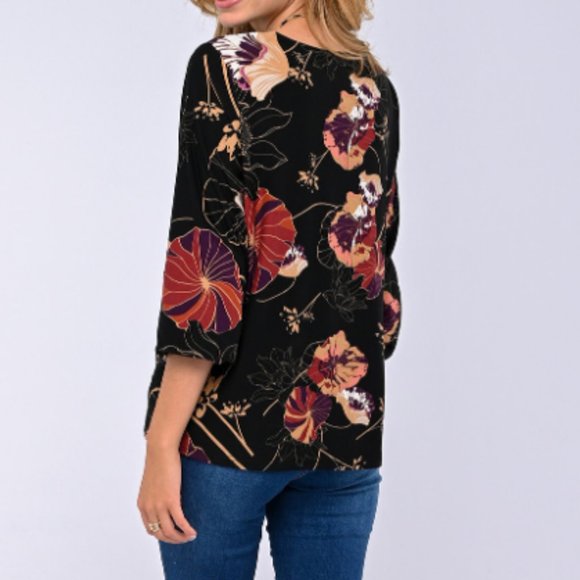 NWT - Beautiful Blouse, Black with Floral, Zippered Neckline SZ L - Picture 3 of 8